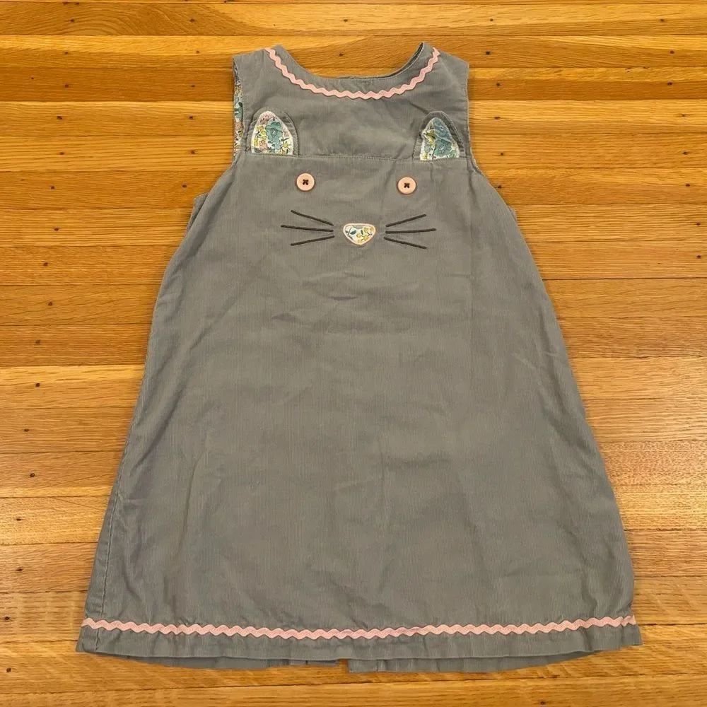 Baby Boden grey corduroy sleeveless cat dress